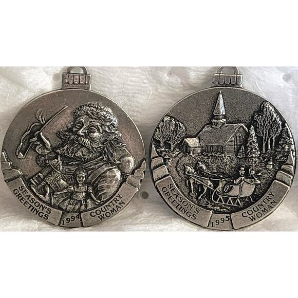 Vintage Country Woman Pewter Christmas Ornaments 1994 1995 1996 Lot Of 3 - Picture 2 of 8